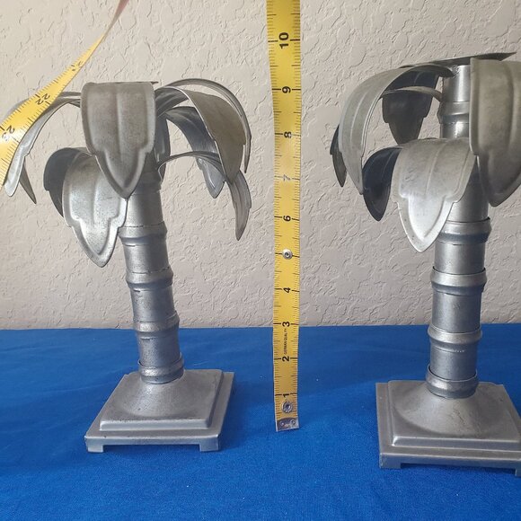 2 VTG Privet House Palms Away Short Galvanized Candle Sticks - Picture 5 of 10